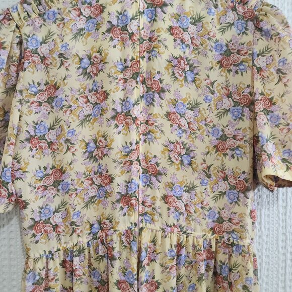 Vintage Leslie Fay Yellow Floral Prairie Cottagecore Midi Dress Size 18 (XL Fit) - Picture 14 of 16